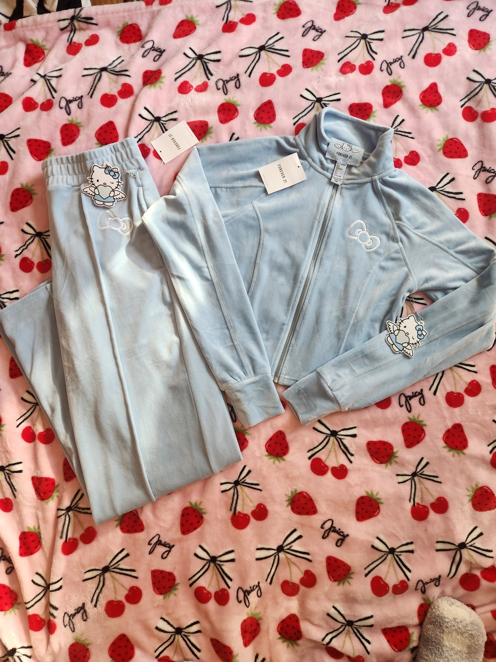 Hello Kitty Light Blue Velour Track Jacket & Joggers Set Forever 21 Sanrio Angel